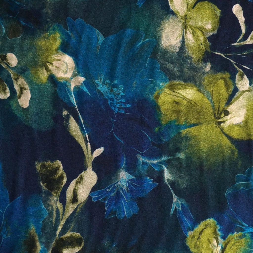 Viskose Druck Blüten hellgrün türkis dunkelblau